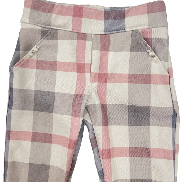 Girls' Stylish Plaid Dress Pants with Pearl Pocket Embellishments Size 1 - Picture 2 of 5